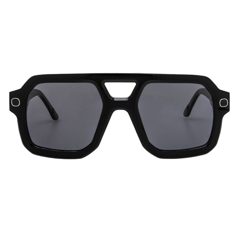 Black sunglasses with a white background
